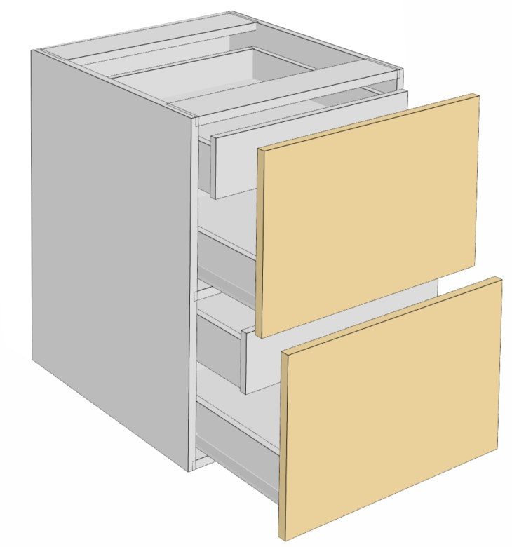 2 equal drawers - 2 Hidden Roll outs